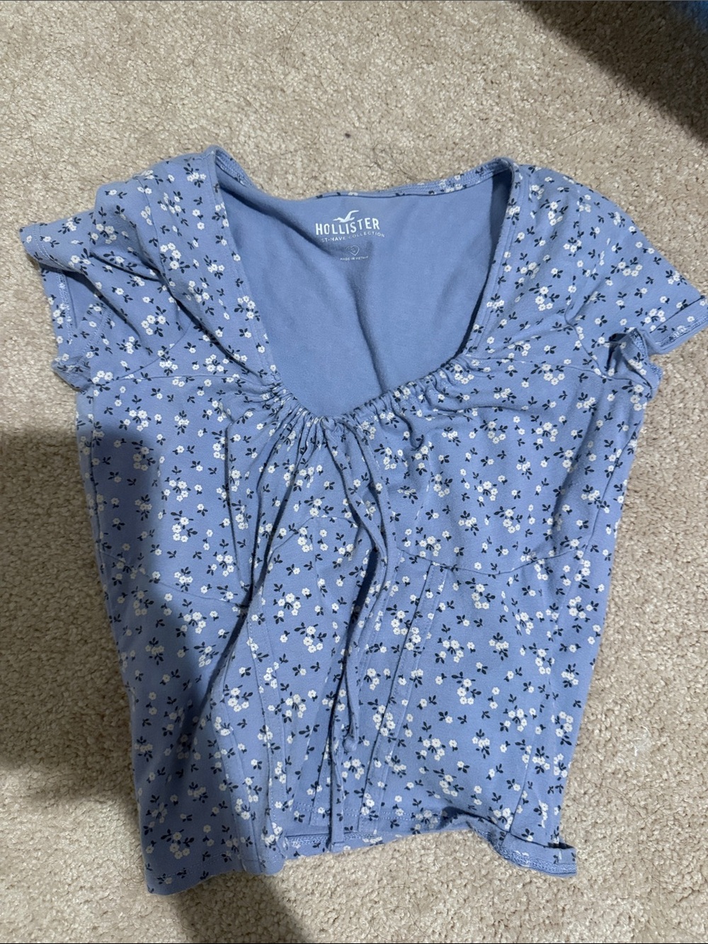 Hollister Light Blue Floral Tie-Front Tee